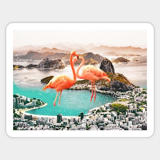 Flamingo, City, Creative,Collage, Scandinavian art, Modern art, Wall art, Print, Minimalistic, Modern Sticker